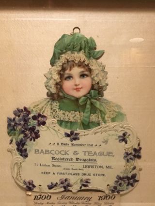 1900 Advertising Calendar BABCOCK & TEAGUE Lewiston Me Drug Store framed Spiegel 4