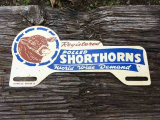 Vintage Registered Polled Short Horns Cattle Advertising License Plate Topper