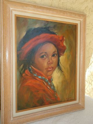 Vintage Oil Painting By Harold Watt Listed Calif Artist American Indian Portrait