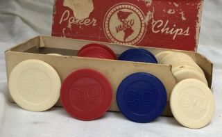 82 vintage •CITY CLUB SHOES• old Casino arcade gambling card game •POKER CHIPS• 2