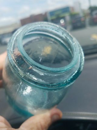 Scarce CFJ Mason ' s Improved Midget Pint Fruit Jar Glass Insert And Zinc 7