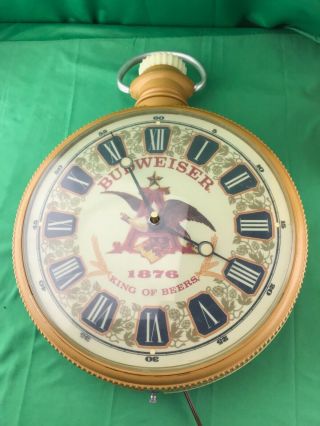 Vtg Budweiser 1876 King Of Beers Stop Watch Clock Lighted Wall Sign