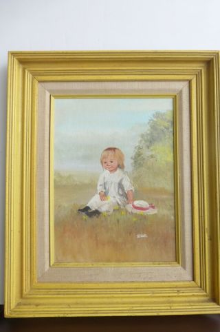 Dianne Dengel Oil On Board Painting Little Girl With Hat,  Framed