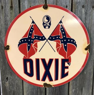 Dixie Gasoline Motor Oil Porcelain Sign Vintage Petroleum Gas Pump Southern