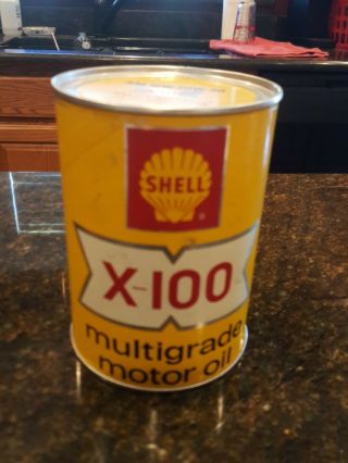 Vintage 1 Quart Shell X - 100 Multigrade Sae 10w - 20w - 30 Motor Oil Can Full