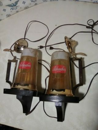 Rare Vintage Pair Schaefer Beer Frosty Mug Wall Lamps.  Easy Repair,  Man Cave