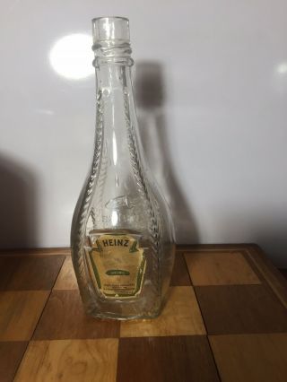 Antique Heinz Ketchup Bottle 1904 Pat On Paper Label Blown Clear Glass Long Neck