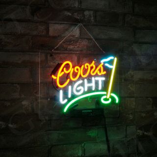 " Coors Light " Hand Craft Masters Golf Flag Neon Light Sign Boutique Beer Bar