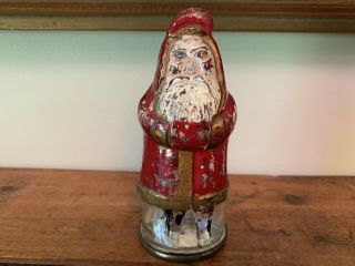 Santa Claus In Banded Coat Glass Candy Container Paint