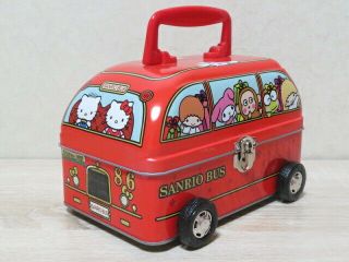 Japan Sanrio Caracters Puroland Red Bus Car Tin Can Storage Box Case Container