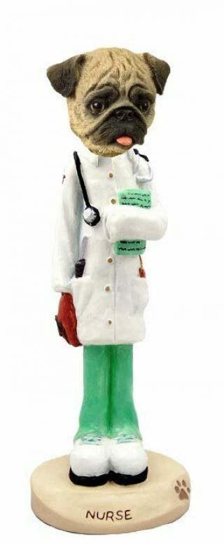 Brown Pug Nurse Stone Resin Figurine Statue