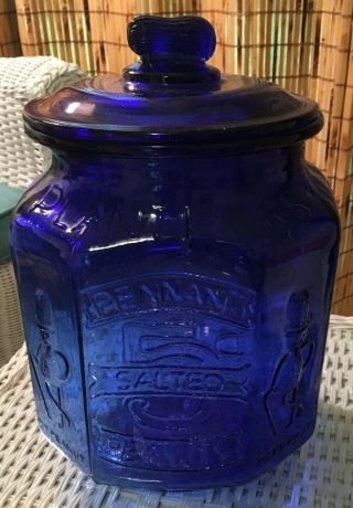 Large Cobalt Blue Glass Planters Pennant Salted Peanuts Jar Cookie Jar