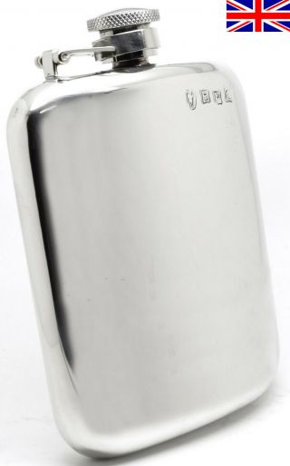 Hand Made Sheffield Pewter Hip Flask,  6oz Captive Top With Engraving