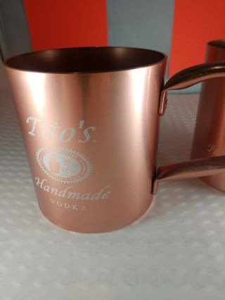 (2) Tito ' s Handmade Vodka Copper Moscow Mule Cup Mug Titos,  w/ Scuffs 3