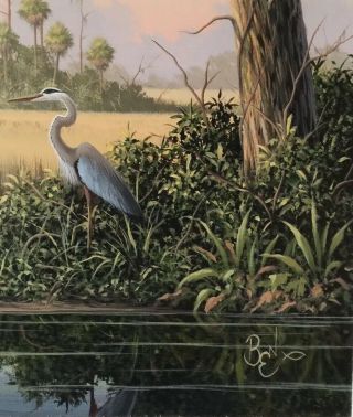 Ben Essenburg Florida Wildlife Artist Oil Painting 24x20 Dated 9 - 11 - 86 2