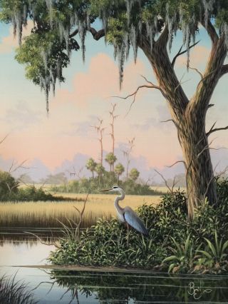 Ben Essenburg Florida Wildlife Artist Oil Painting 24x20 Dated 9 - 11 - 86 6