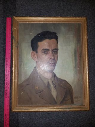 Ww2 1945 German Oil Painting Adam Wolf Limburg Lahn,  Germany Us Soldier Portrait