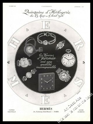 1936 Hermes Pocket Watch Wrist Watch Art Deco Vintage Print Ad - Z1