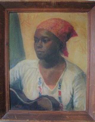 1941 African American Portrait Artist Signed Woman Playing Guitar