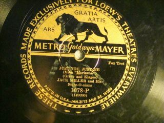 78 : Rare Label : Mgm 1078 - P - Jack Miller /lou Gold - Just You Just Me /hang On T