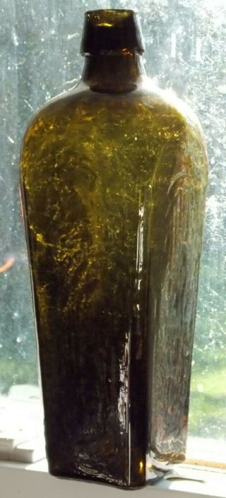 Antique Dark Green Blob Top Gin Bottle C.  1860