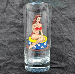 Vintage Peek A Boo Naked Nude Pin Up Girl Bar Drinking Glass Risque Female