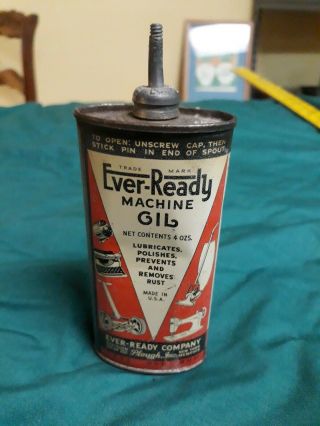Vintage Ever - Ready Machine Oil Lead Top Oiler Can Eveready Oil Can