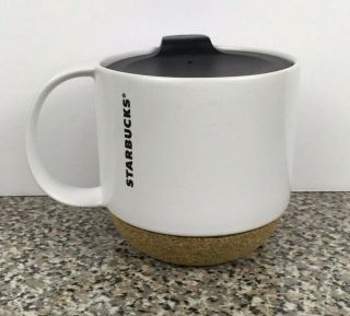 Starbucks Coffee 2013 Cork Bottom White Ceramic Travel Tumbler Mug Cup W/ Lid