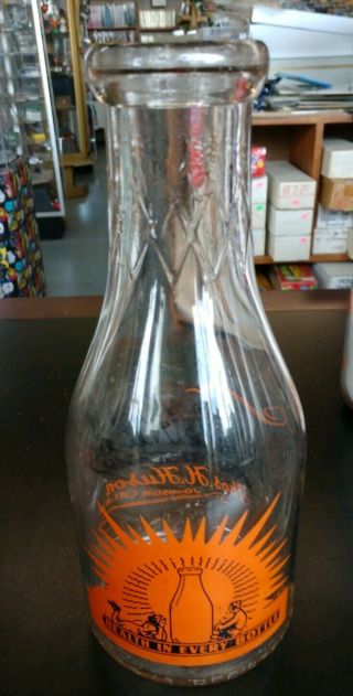 Vintage Maple Ridge Dairy Thomas Huson Johnson City,  N.  Y.  Quart Acl Milk Bottle