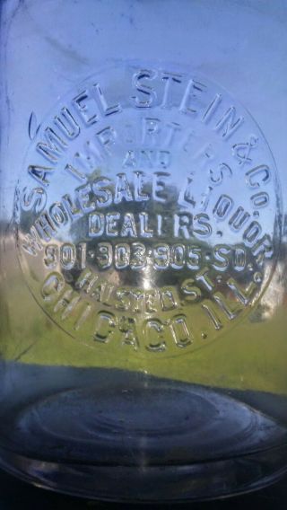 Half Gallon Embossed Samuel Stein & Co.  Whiskey Bottle Jug Chicago Illinois,  Il