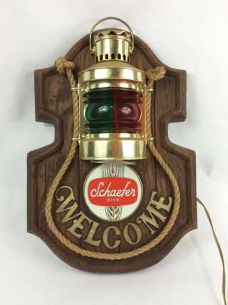 Schaefer Beer Light Vintage Nautical " Welcome " Sign Red/green