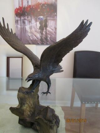 1990 Solid Bronze Eagle Art Sculpture Wings Of Glory By Ronald Van Ruyckevelt