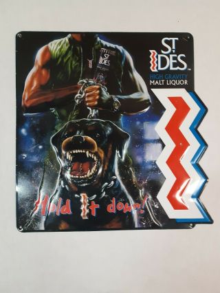 St Ides Malt Liquor Beer Rottweiler Dog Tin Sign 21x22 Inches Man Cave Bar Metal