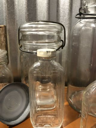 Vintage Antique Glass Jars Lids Baby Bittle Presto Ball Perfect Hormel Pepsi 8