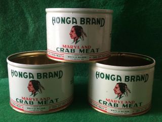 Honga Brand Seafood Crab Meat Oyster Tin Can Cambridge Md White & Nelson Indian