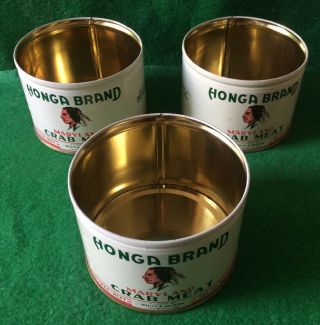 Honga Brand Seafood Crab Meat Oyster Tin Can Cambridge MD White & Nelson Indian 6