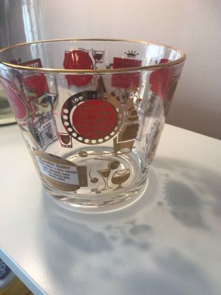 Vintage Glass Ice Bucket With Cocktail Recipes_