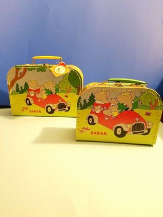 Rare Babar King Of The Elephants (2) Nesting Suitcases Or Display Boxes - Nwt