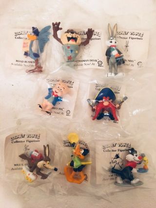 Vtg 1990 Looney Tunes Warner Bros.  Complete Set Of 8 Toys Nip Shell Oil Figures