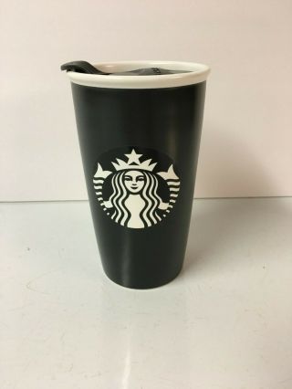 Starbucks 2016 Ceramic Coffee Travel Mug Tall Black Matte With White Mermaid