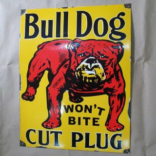 BULL DOG CUT PLUG VINTAGE PORCELAIN SIGN 14 X 18 INCHES 3