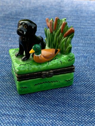 Vintage Trinket Box Black Labrador Retriever Lab Reed Duck Pond 2.  5/2 5 ❤️ Sj17j