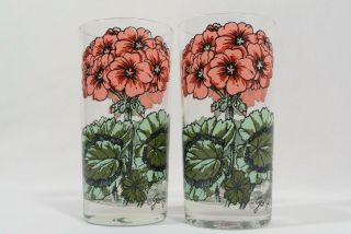 Rare Vintage Georges Briard Flower Drinking Glasses Set Of 2