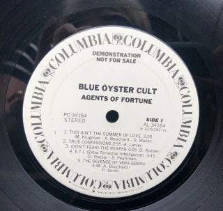 Blue Oyster Cult: Agents of Fortune LP Vinyl Record RARE White Label PROMO 2