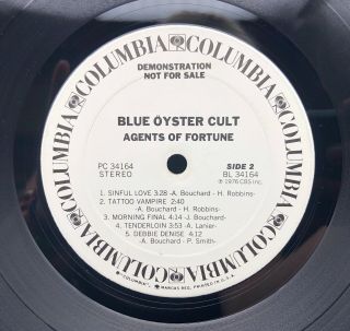 Blue Oyster Cult: Agents of Fortune LP Vinyl Record RARE White Label PROMO 3