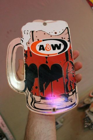 A&w Root Beer Mug Porcelain Metal Sign Drive In Diner Hot Dog 50s Car Gas Oil
