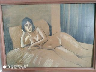 Great Painting Of Nude,  Oil On Old Carton,  Masterpiece Of Old Painter,  Framed