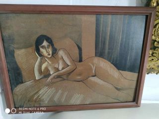 great painting of nude,  oil on old carton,  masterpiece of old painter,  framed 2