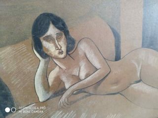 great painting of nude,  oil on old carton,  masterpiece of old painter,  framed 4