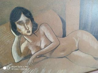 great painting of nude,  oil on old carton,  masterpiece of old painter,  framed 5